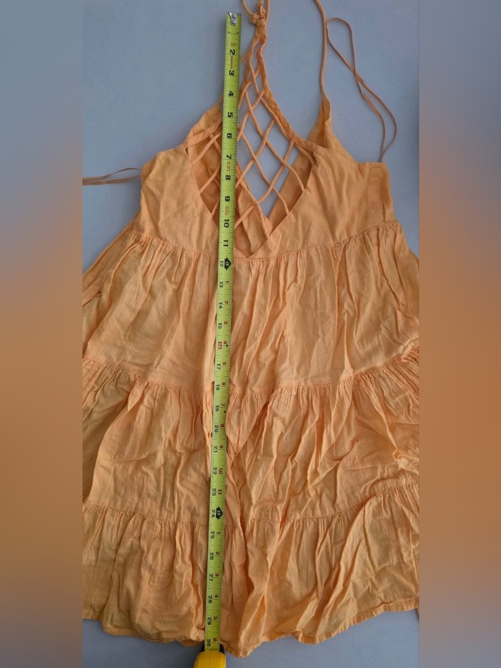 Urban Outfitters UO Yellow Cotton fieldstone tiered mini dress V Neck size S - Picture 15 of 16